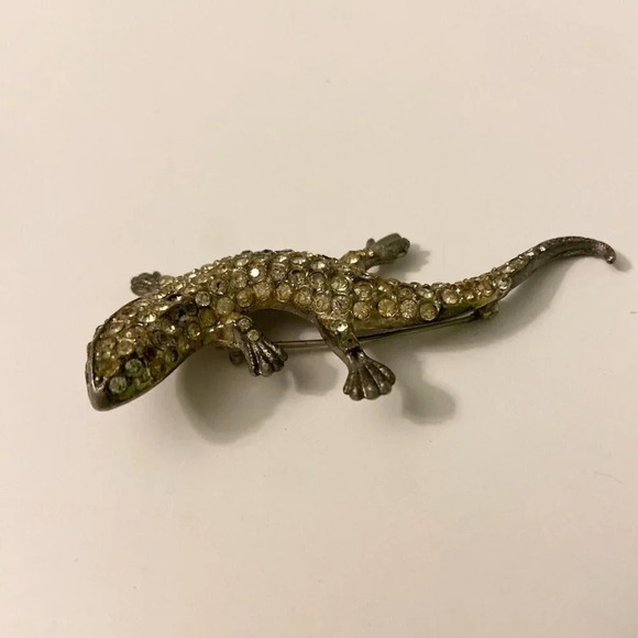 Vintage Gecko Lizard Brooch Rhinestones  3 Inch Long Fashion Jewelry Pin - Picture 3 of 11